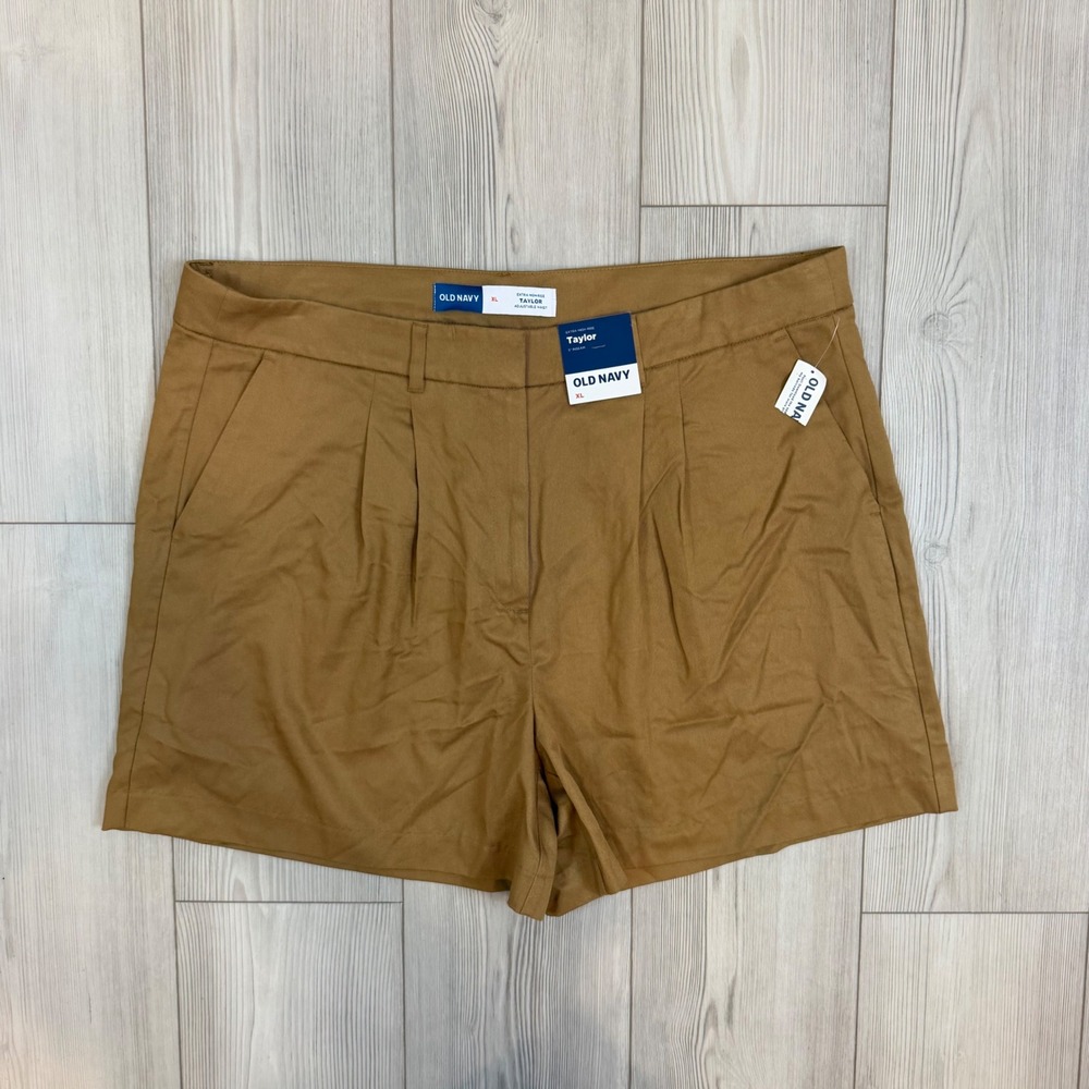 Old Navy Taylor Extra High Rise Trouser Shorts Brown Pleated XL 5" Inseam NWT